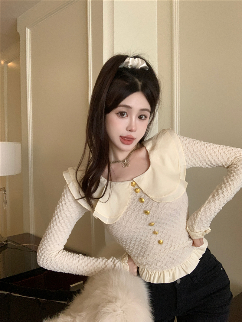 Women's 2025 Spring Doll Collar Knitted Sweater Top, Stylish Slim Fit, Unique Design for Petite, Y2K Fashion