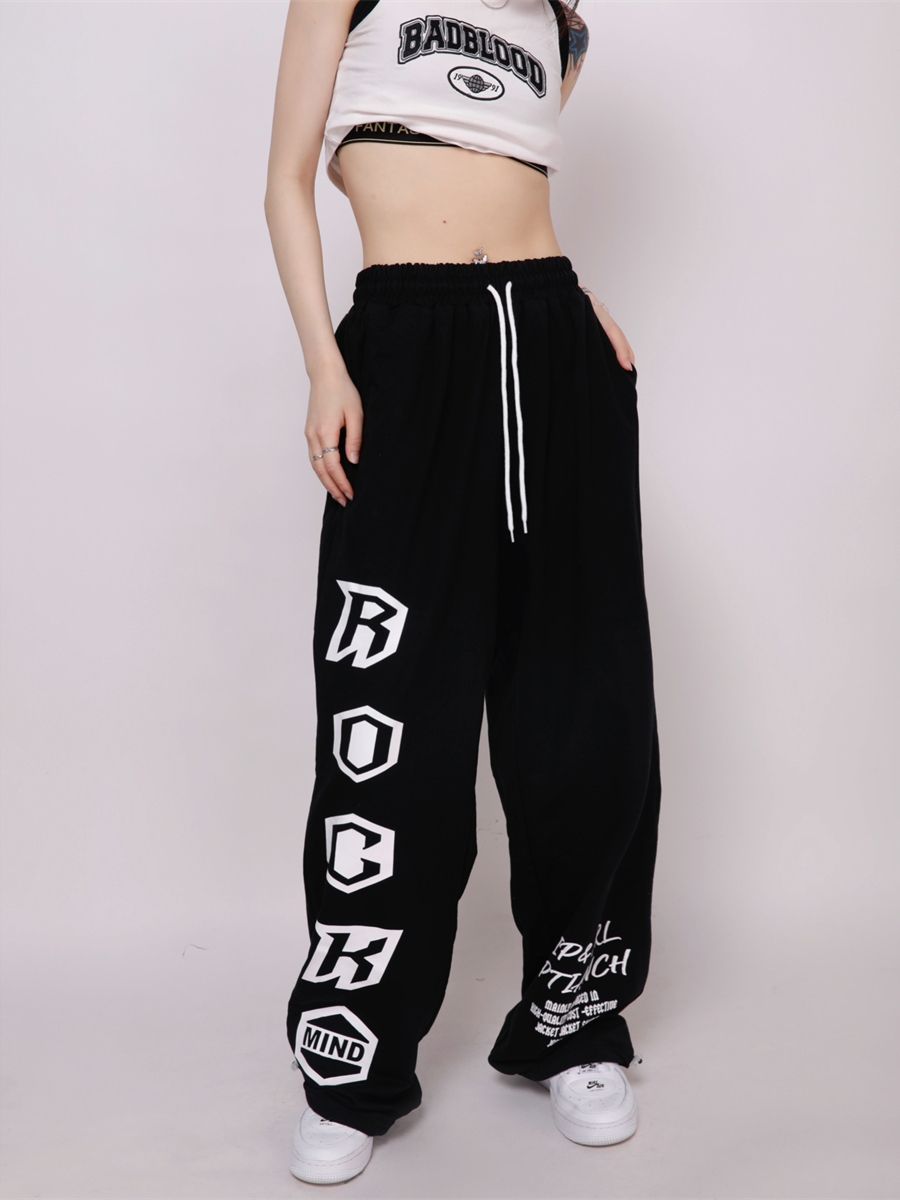 Women's Black Letter Sports Pants - Summer Loose Casual Jazz Dance Long Pants - Lightweight and Comfortable