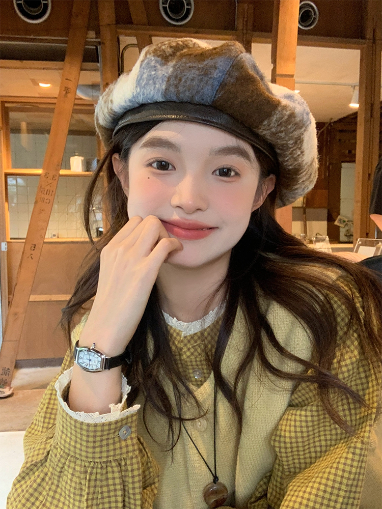 Women's British Style Wool Beret - Octagonal Brushed Hat for Autumn Winter 2025, Versatile Fashion Accessory