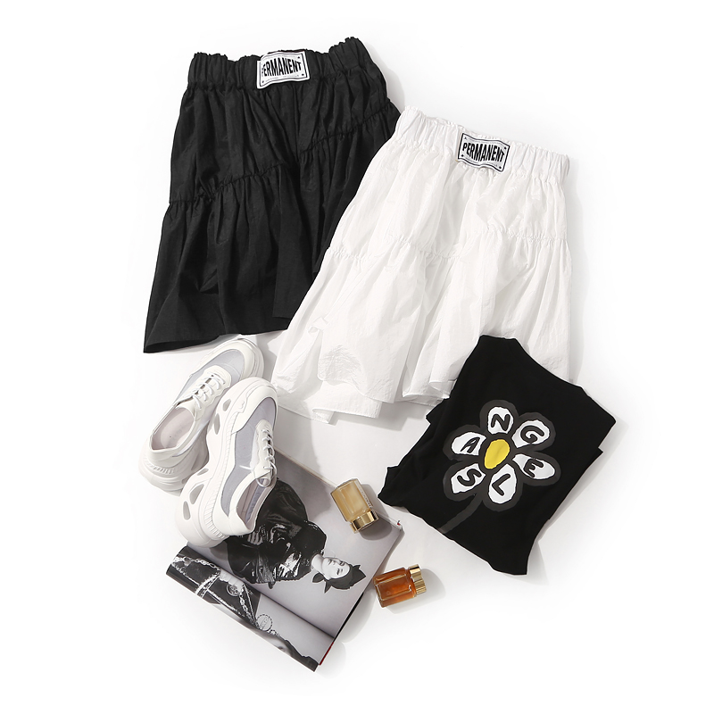 Women's Casual Asymmetrical Flared Skirt - Elastic Waist, Letter Patchwork, Youthful Style, European Summer Fashion