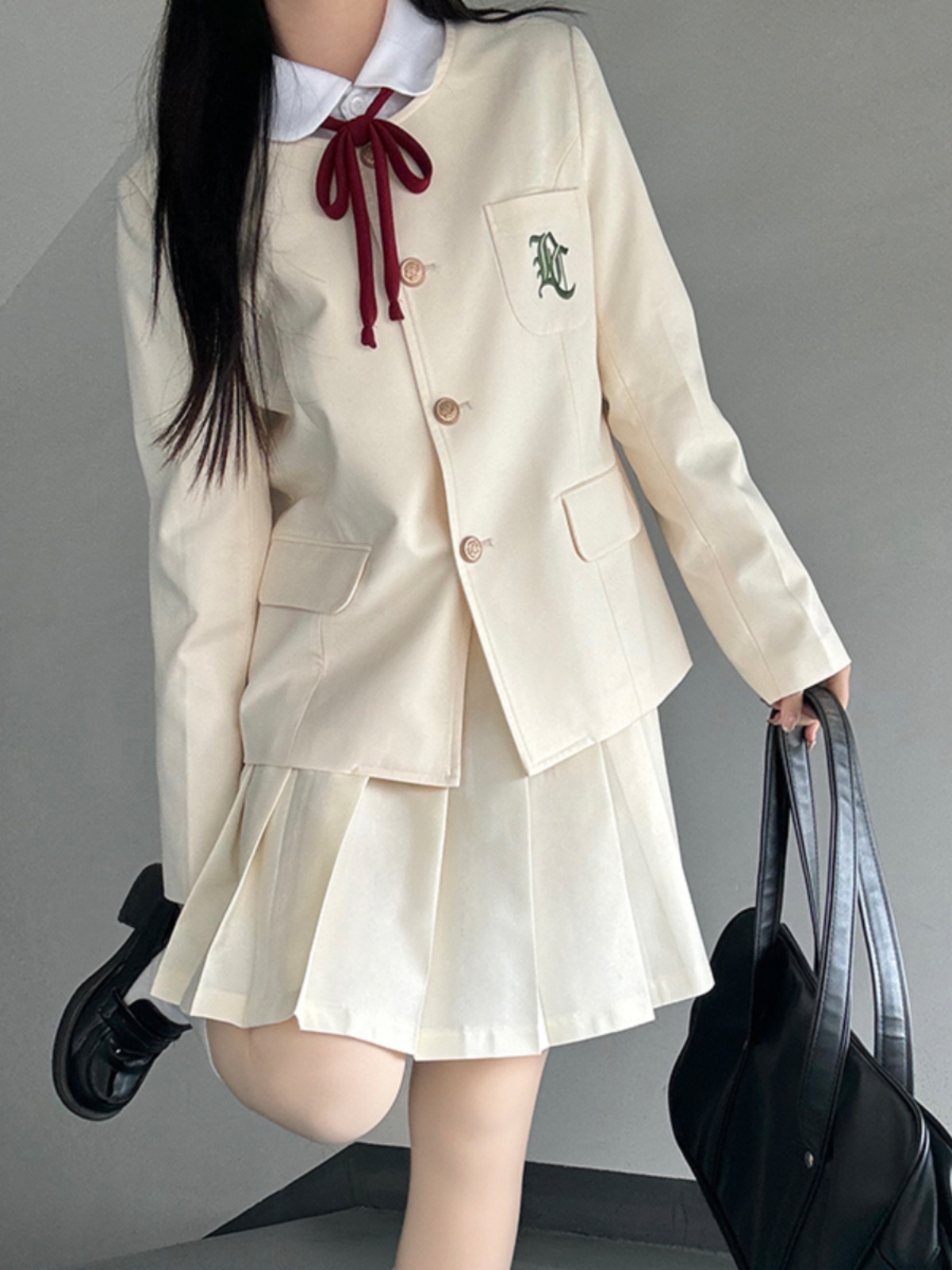 Women's College Style Collarless Jacket Set - Pudding Bear Inspired JK Uniform for Spring 2025, Trendy 90s Y2K Fashion