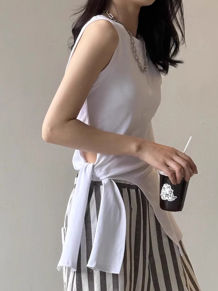 Women's French Irregular Lace-Up Sleeveless Vest - Loose High-End Summer Strap Top 2025, Trendy Y2K Fashion