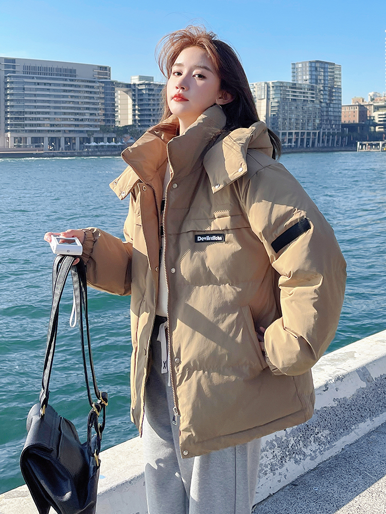 Women's Khaki Hooded Down Jacket, 2025 Winter New Style, Loose Fit, College Style, 90% White Duck Down, Petite Size
