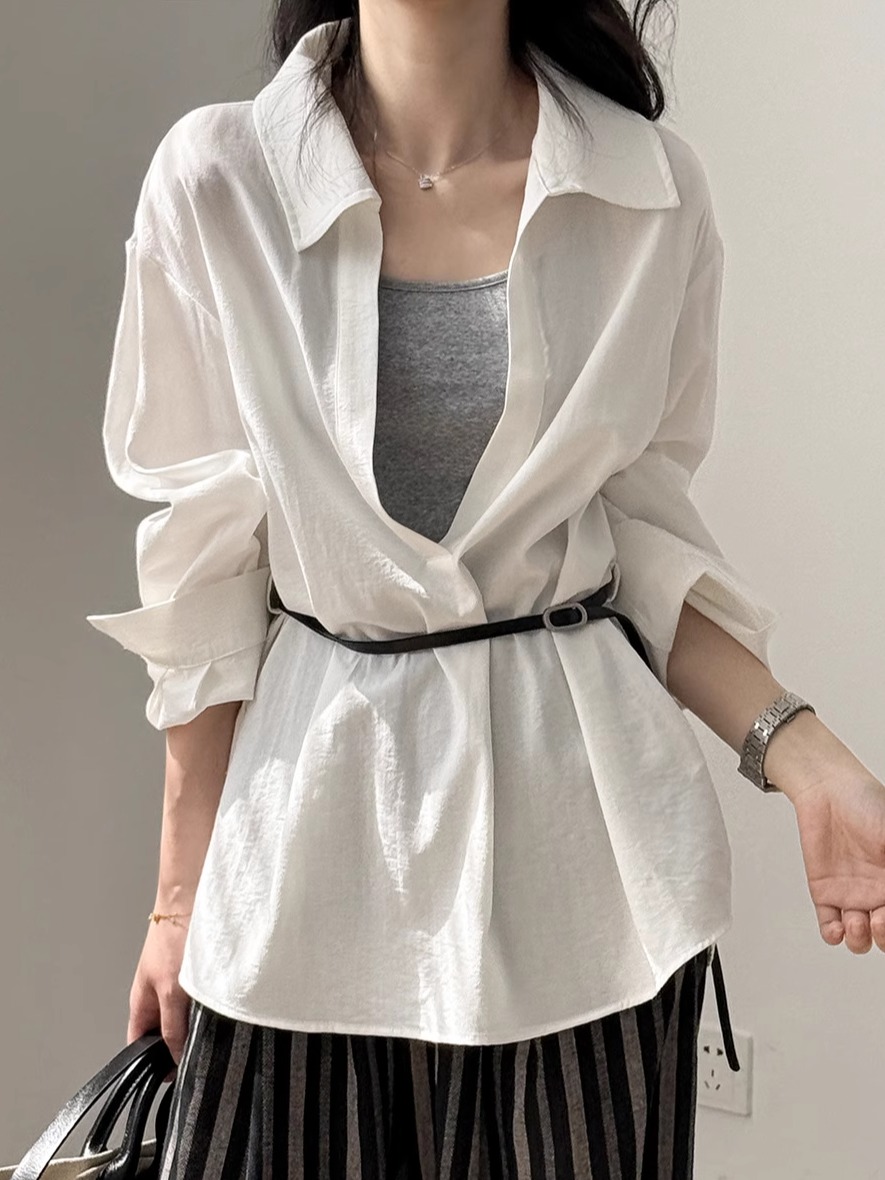 Women's Long Sleeve Two-Piece Set - Summer 2025 Layered Camisole with Belt, Chic and Elegant Style for Effortless Fashion