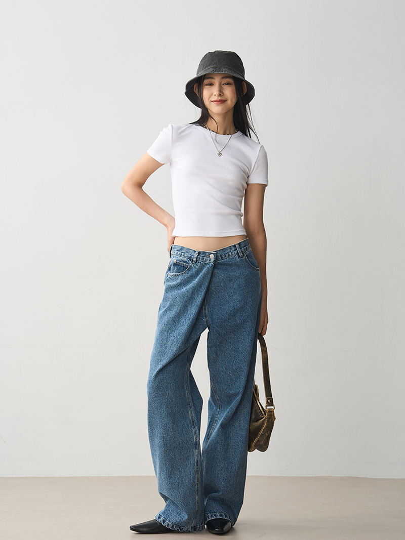 Women's Loose Wide-Leg Denim Pants with Slant Pockets - Casual Straight Fit, 2025 Trendy Fashion for Effortless Style