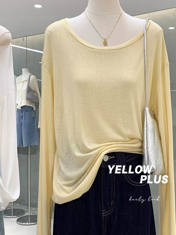 Women's Off-Shoulder Long Sleeve Loose T-Shirt - European Style, Air Conditioning, Sun Protection - Summer Fashion Essential