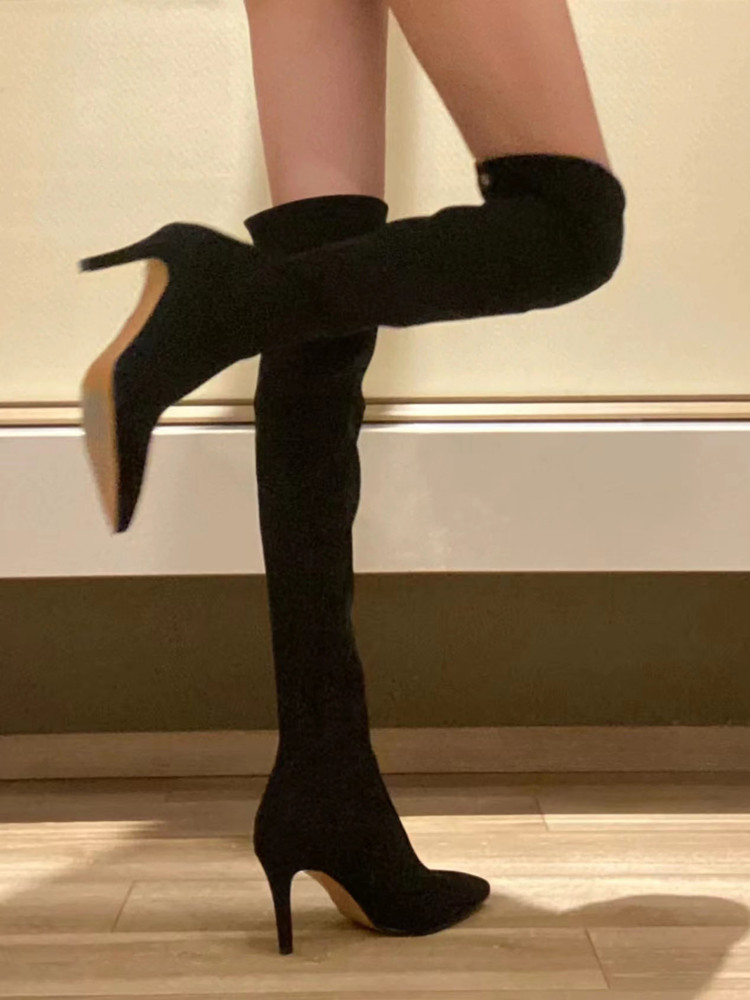 Women's Over-the-Knee Slim Fit Stretch Boots with Pointed Toe for Autumn Winter 2025 Fashion