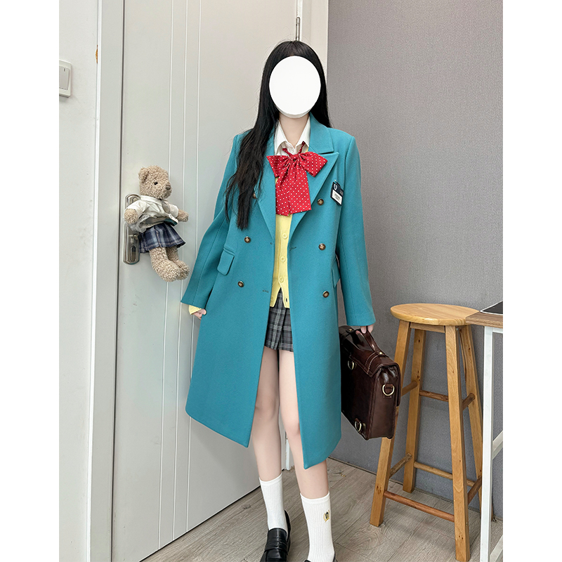 Women's Pudding Bear JK Uniform Woolen Coat - Textured Loose Fit Winter Outerwear, College Style, Small Size