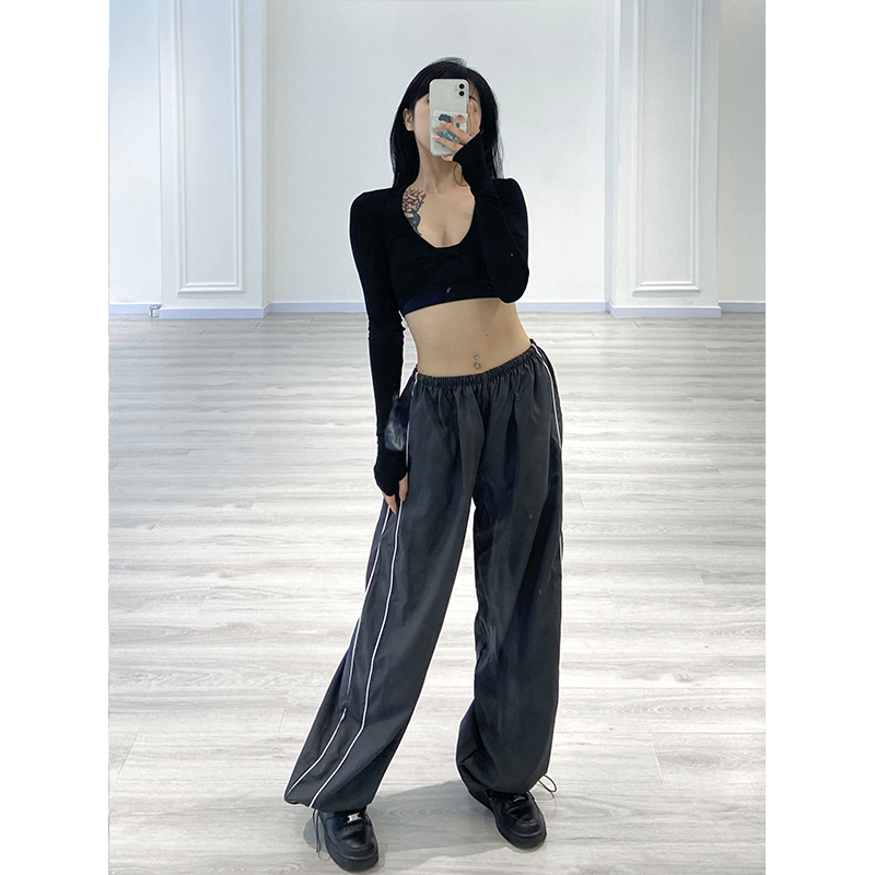 Women's Quick-Dry Double-Bar Sports Pants - Thin Wide-Leg Hip-Hop Street Dance Jazz Casual Trousers