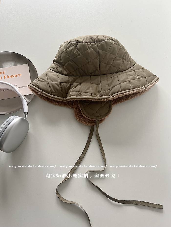 Women's Quilted Diamond Check Pattern Fisherman's Bucket Hat - Warm, Windproof, Ear Protection for Autumn and Winter, Trendy Design