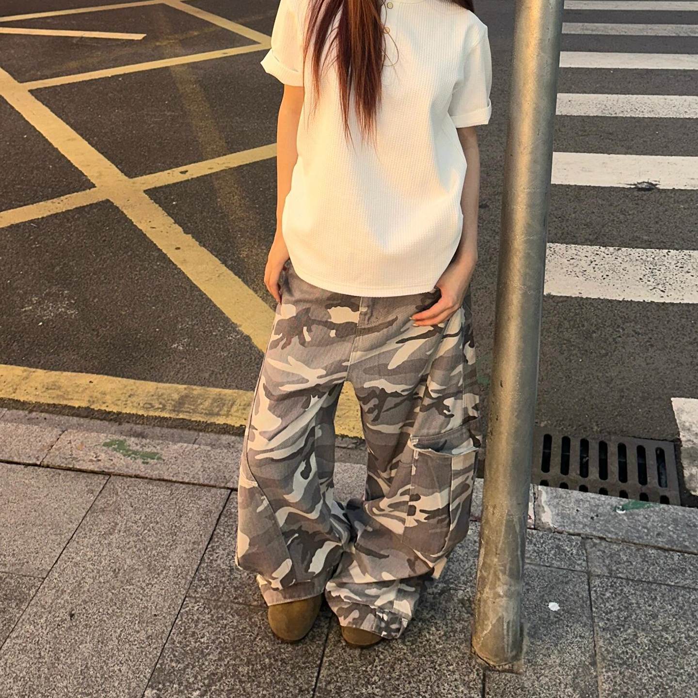 Women's Retro Camouflage Work Pants - Eccentric Loose Straight Wide-Leg Design for Casual Versatile Style