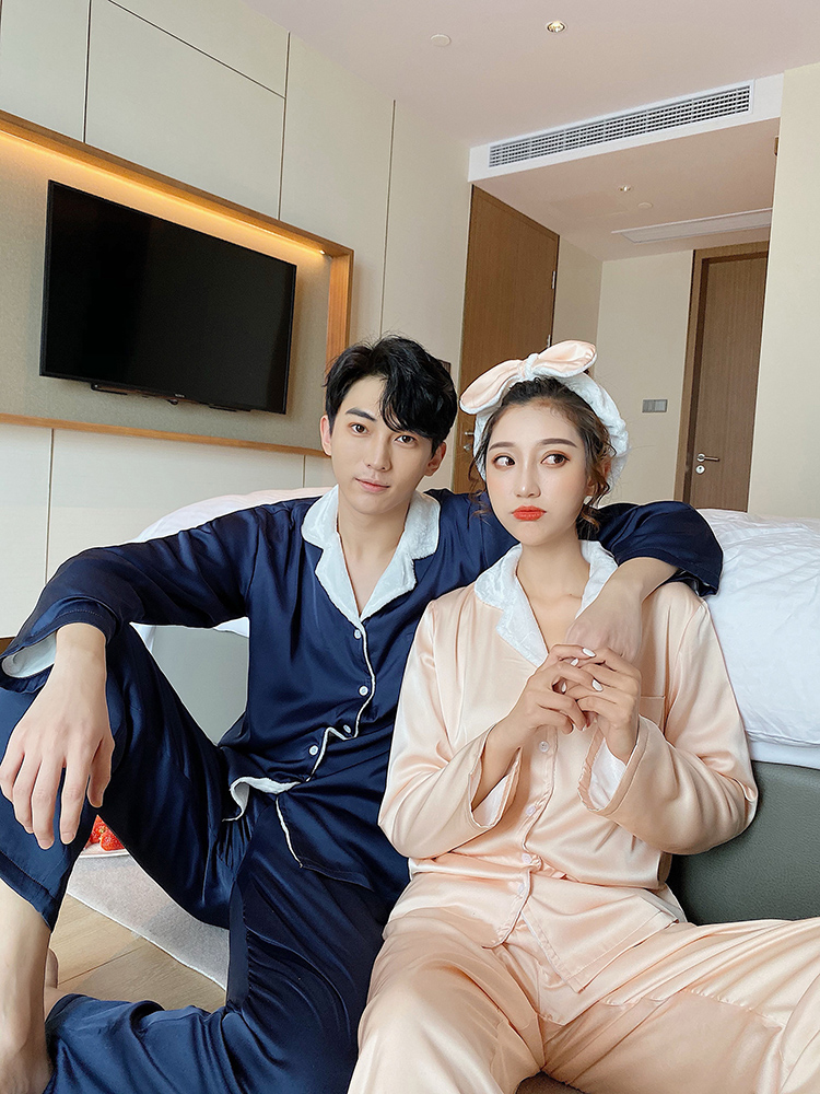 Women's Satin Fleece Pajamas Set in Haze Blue - Warm Thickened Autumn Winter Homewear for Couples - Trendy Comfort Style
