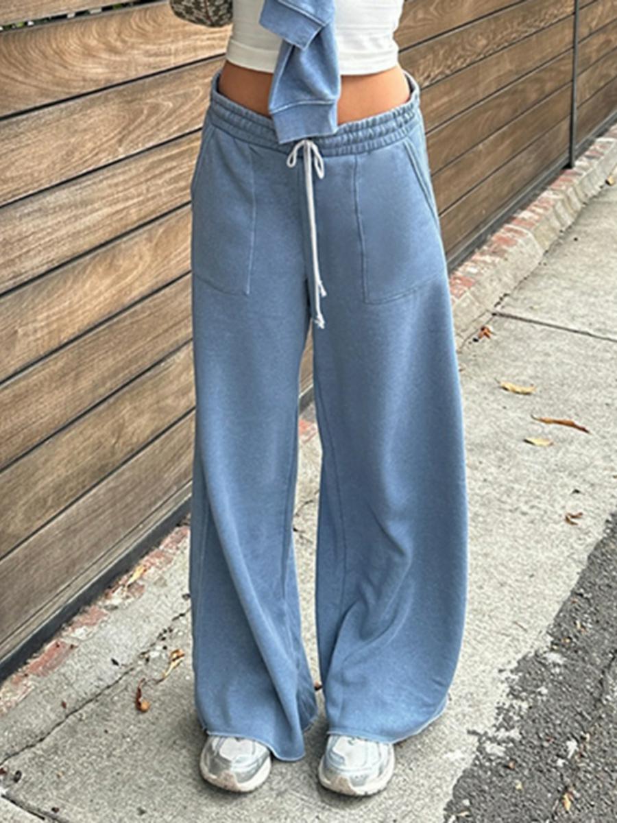 Women's Solid Color Loose Sweatpants - Casual Streetwear with Elastic Waist, Drawstring, and Straight Leg for Autumn Winter