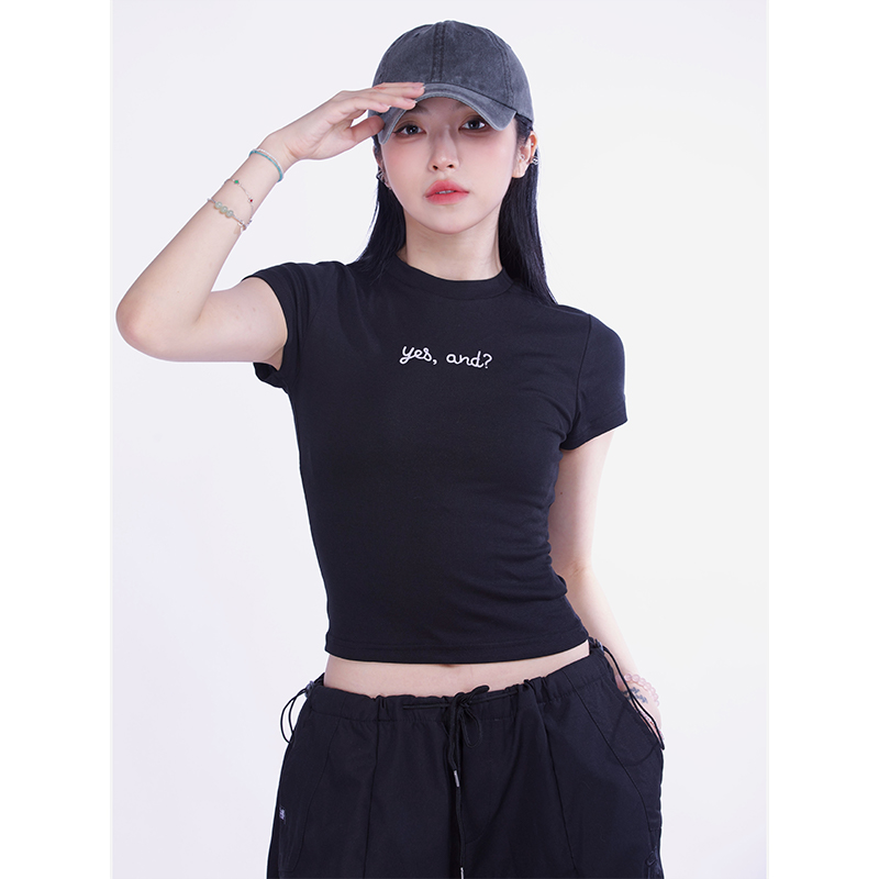 Women's Solid Color Short Sleeve Crop T-Shirt - 2025 Summer Casual Style, European and American Fashion