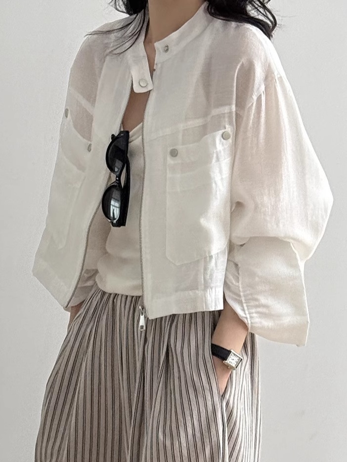 Women's Stand-Up Collar Slimming Work Jacket - Casual Loose Short Summer 2025 Sun Protection Top