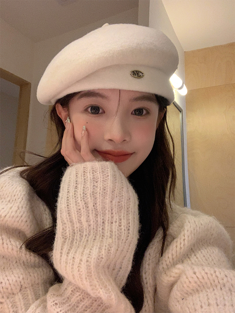 Wool Beret for Women - Autumn Winter Style, Large Head Circumference, Painter's Hat, Face-Slimming Trendy Design