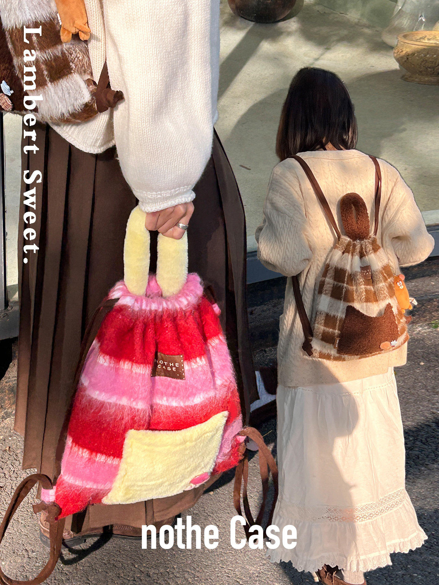 Woolen Striped Texture Double Shoulder Backpack for Women - Autumn Winter Niche Book Bag, Trendy and Stylish