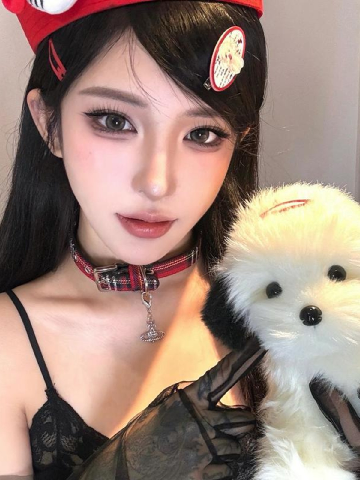 Y2K Plaid Star Chain Red Choker Collar Necklace - Subculture Sweet Cool Spicy Girl Accessory