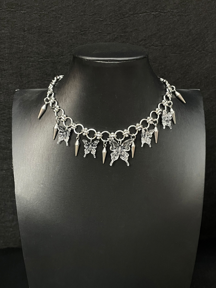 Y2K Transparent Small Butterfly Necklace for Women, Punk Style Clavicle Chain Accessory, Sweet Cool Niche Design