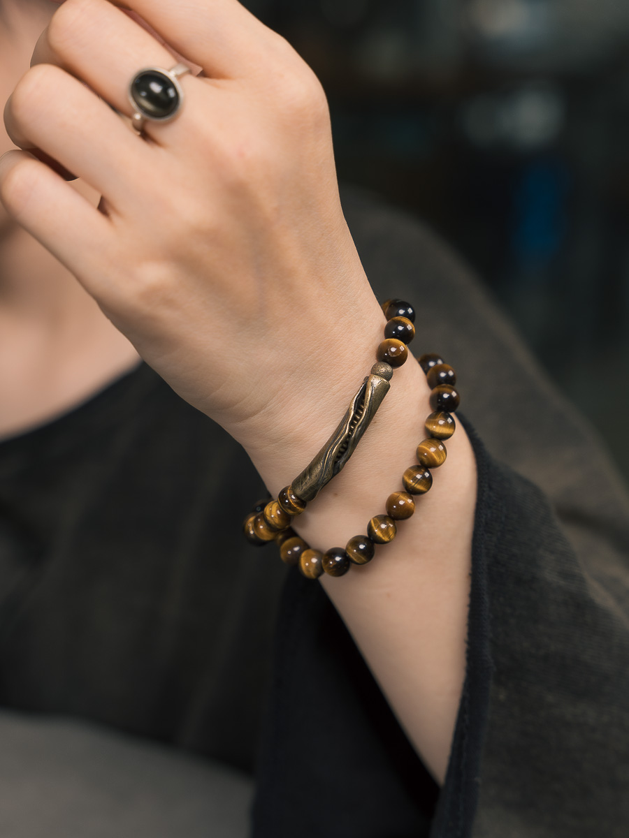 Yellow Tiger Eye Stone Bracelet for Women and Men - Retro Trendy Double Circle Design, Versatile Hand Accessories