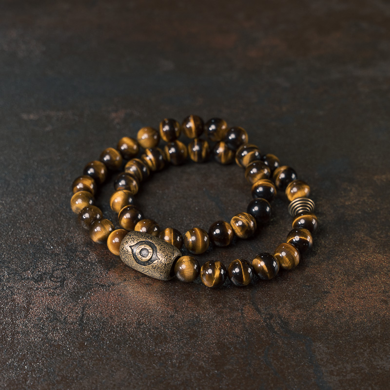 Yellow Tiger Eye Stone Bracelet for Women and Men - Retro Trendy Double Circle Design, Versatile Hand Accessories