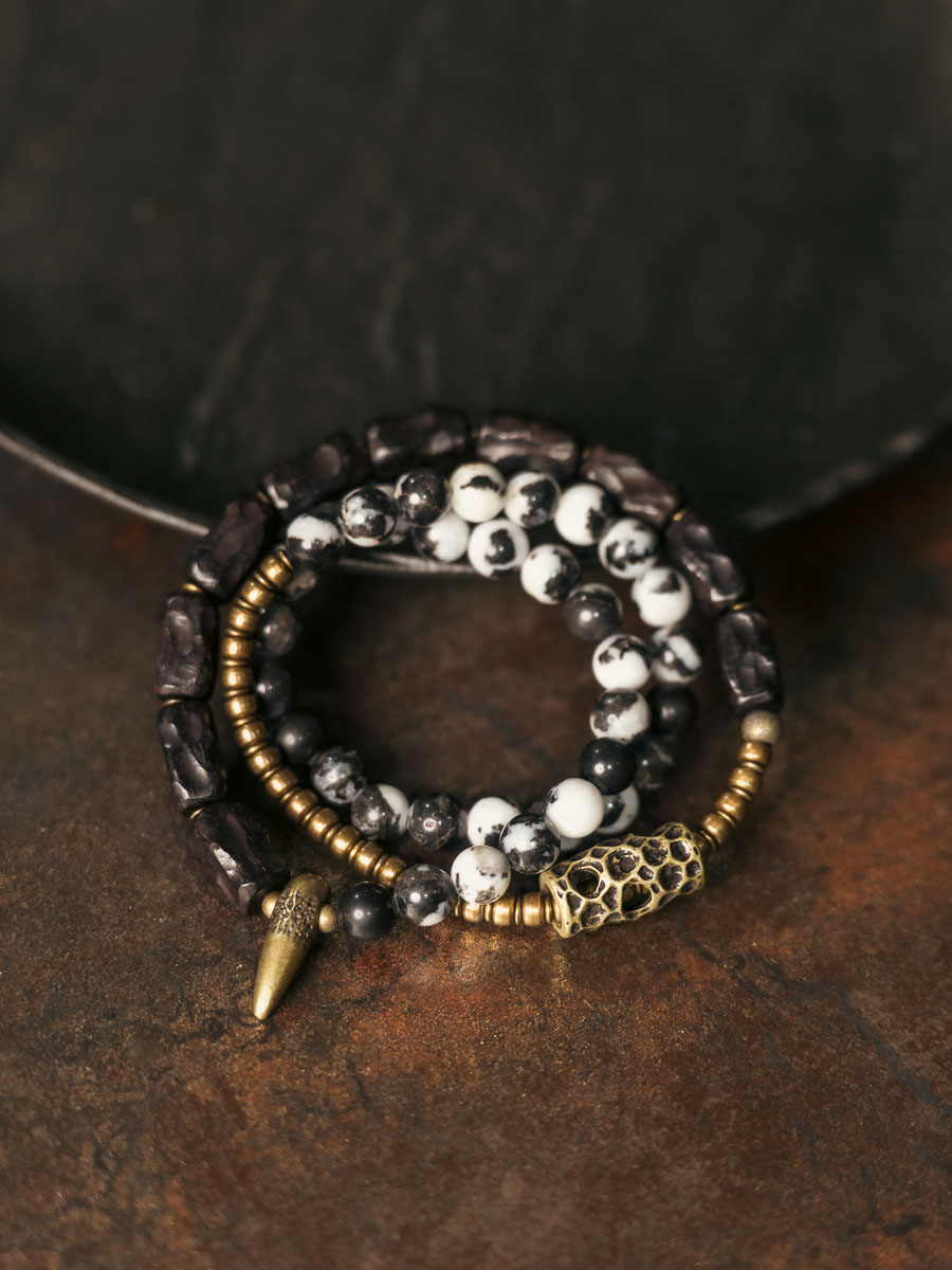 Zebra Pattern Agate Bracelet for Men - Vintage Handmade Textured Wooden Niche Jewelry, Unique Personality Accessory